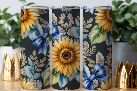 Blue Bow Sunflower Tumbler Wrap Graphics for Crafters