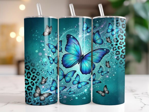 Blue Butterfly Leopard Teal Tumbler Wrap Graphics Review