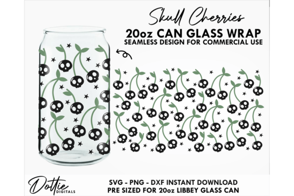 Cherry Skulls 20oz Glass Can Wrap SVG – Graphics & Tumbler Wraps