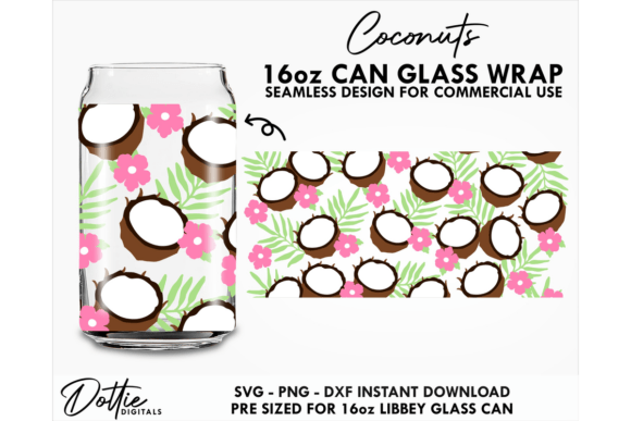 Coconuts 16oz Glass Can Wrap SVG: Tumbler Wraps Graphics