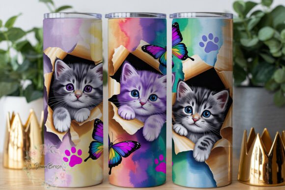 Cute Kittens Butterfly 20oz Tumbler Wrap Graphics