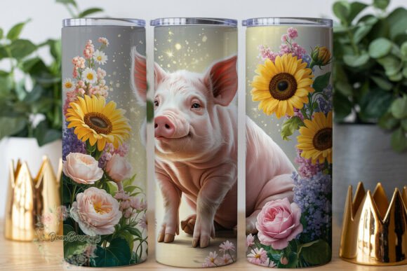 Cute Pig Sunflower Garden Graphics for Tumbler Wraps