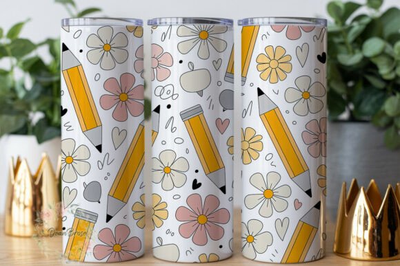 Doodle Pencils Flowers Tumbler Wraps Graphics