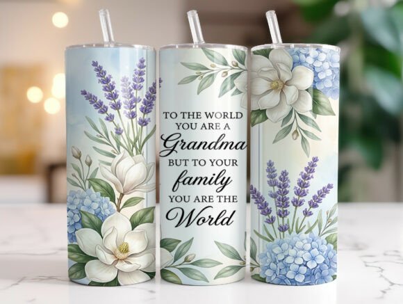Elegant Grandma Floral Quote Tumbler PNG: Graphics for Tumbler Wraps