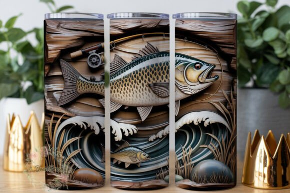 Fishing Trout Carving Tumbler Wrap Graphics for Tumbler Wraps