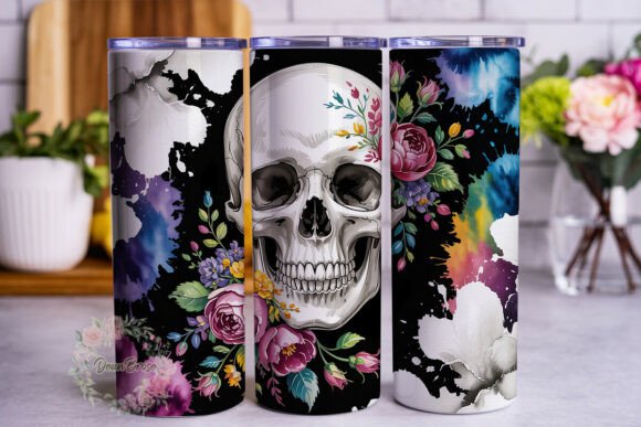 Floral Skull Watercolor: Graphics & Tumbler Wraps