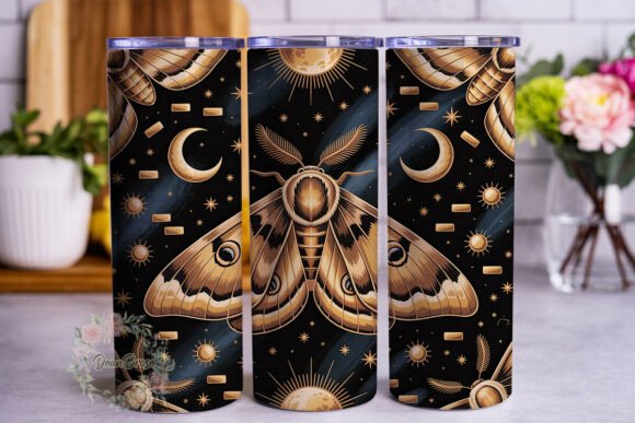Gold Moth Celestial Black 20oz Tumbler Wraps Graphics
