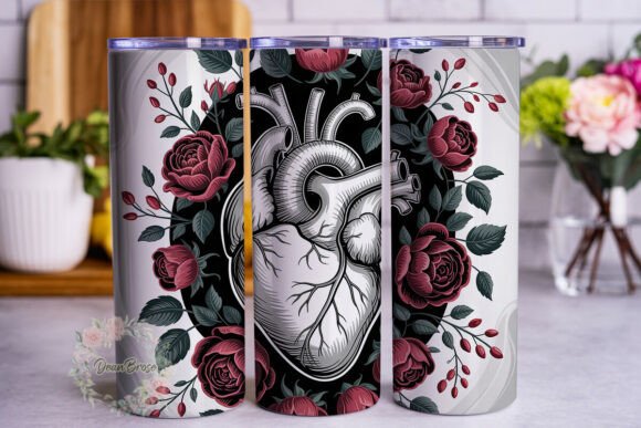 Gothic Heart Roses 20oz Tumbler Wrap: Graphics & Tumbler Wraps