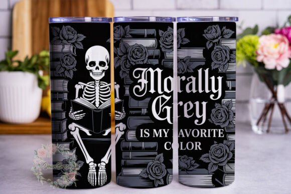 Gothic Skeleton Reader Tumbler Wrap Graphics
