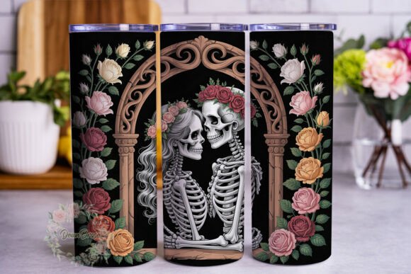 Gothic Skeleton Roses Tumbler Wrap Graphics