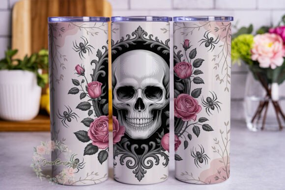 Gothic Skull Pink Roses 20oz Tumbler Wrap Graphics