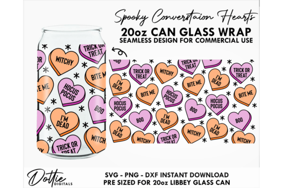 Halloween Hearts 20oz Glass Can Wrap Graphics & Tumbler Wraps