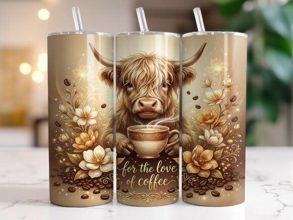 Highland Cow Coffee Lover Quote Tumbler Graphics & Tumbler Wraps