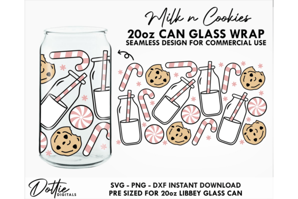 Milk Cookies Xmas20oz Glass Can Wrap SVG: Graphics & Tumbler Wraps