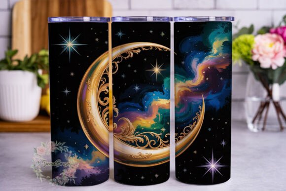 Ornate Gold Crescent Moon Tumbler Wrap Graphics