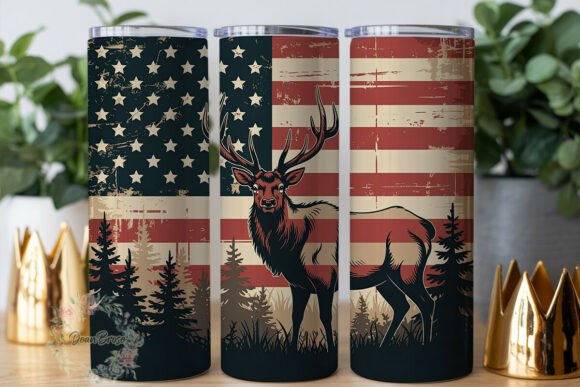 Patriotic Elk Forest Tumbler Wrap Graphics
