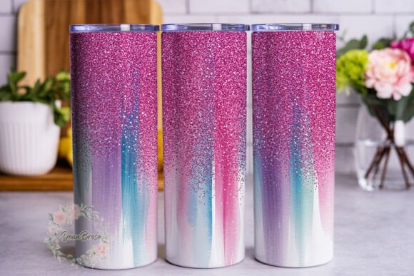 Pink Glitter Watercolor Graphics for Tumbler Wraps
