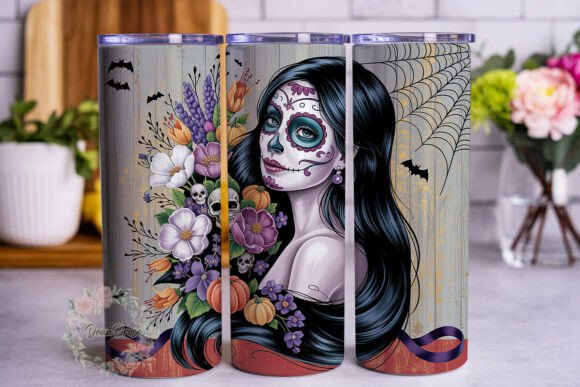 Sugar Skull Flowers Tumbler Wraps Graphics