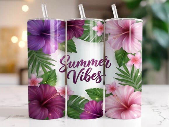 Summer Vibes Hibiscus Floral Tumbler PNG Graphics for Tumbler Wraps