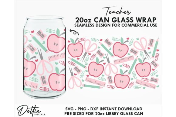 Teacher 20oz Glass Can Wrap SVG Graphics for Tumbler Wraps