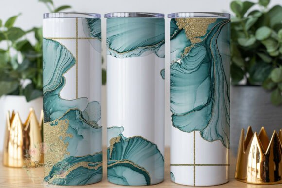 Teal Gold Marble Abstract Tumbler Graphics