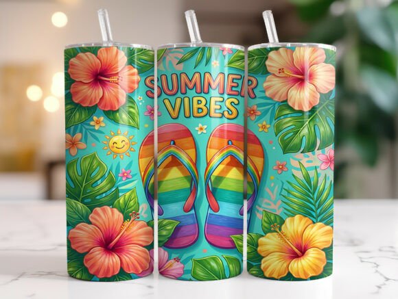 Tropical Hibiscus Summer Vibes Tumbler Graphics for Tumbler Wraps